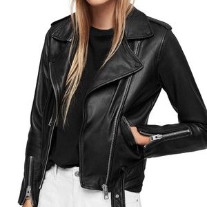 AllSaints Balfern Black Leather Moto Jacket Sz 2